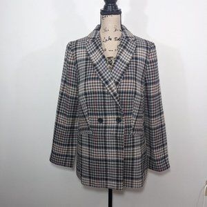 $189 TALBOTS Women's Blazer Jacket Gray Black Cream Cotton Blend Two Button 10